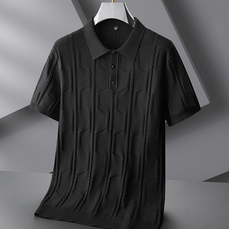 Men’s Plus Size Jacquard Lapel Sweater – Half Sleeve Short-Sleeved Pullover