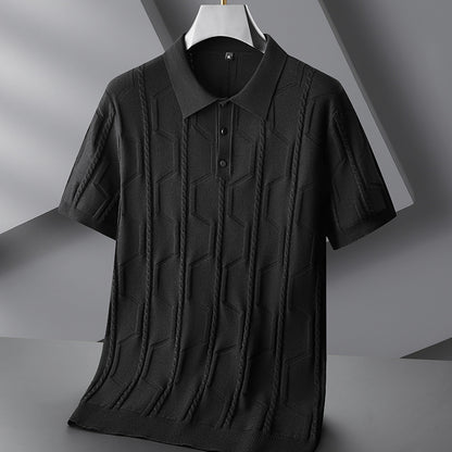 Men’s Plus Size Jacquard Lapel Sweater – Half Sleeve Short-Sleeved Pullover