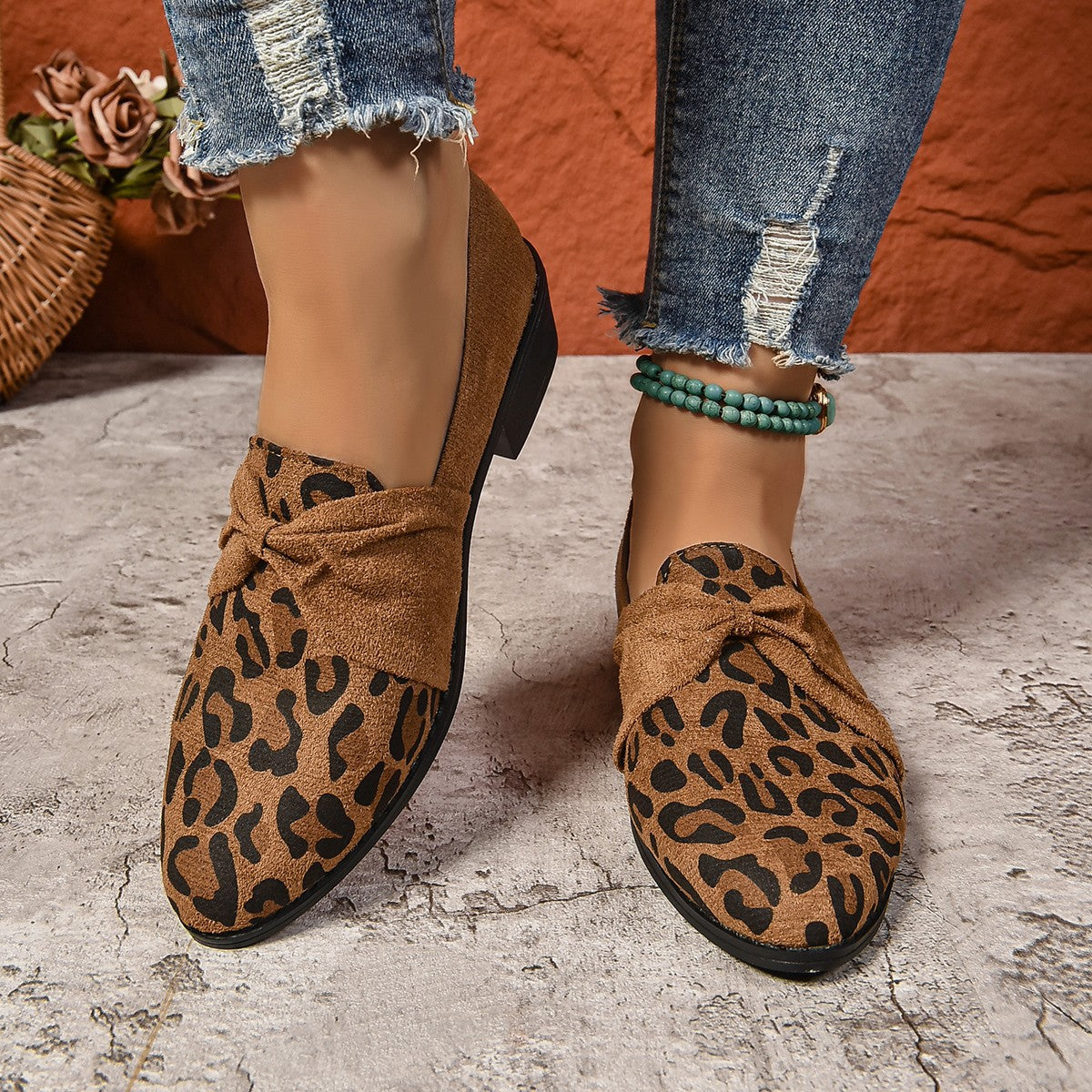Leopard Print Casual Suede Slip-on Shoes