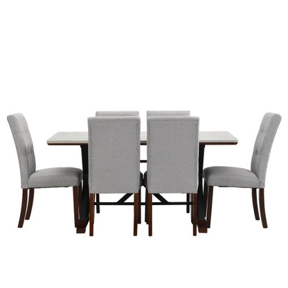 Modern 7-Piece Dining Table Set – 63-Inch Gray Sintered Stone Table with 6 Tufted Chairs
