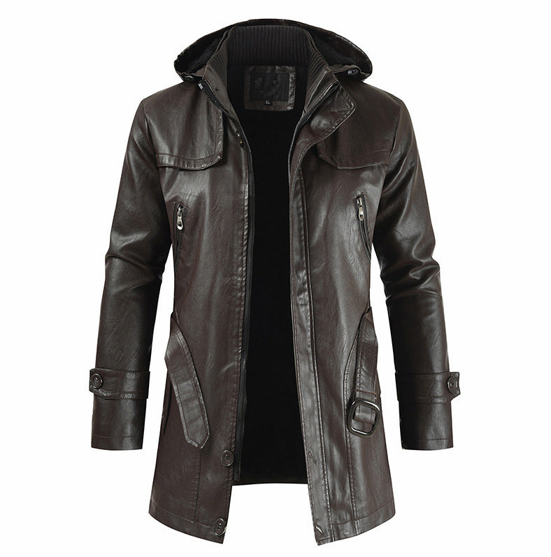 New Plus Size Men's Mid-Length Leather Coat – Stylish & Warm Outerwear