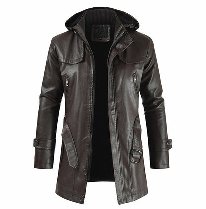 New Plus Size Men's Mid-Length Leather Coat – Stylish & Warm Outerwear