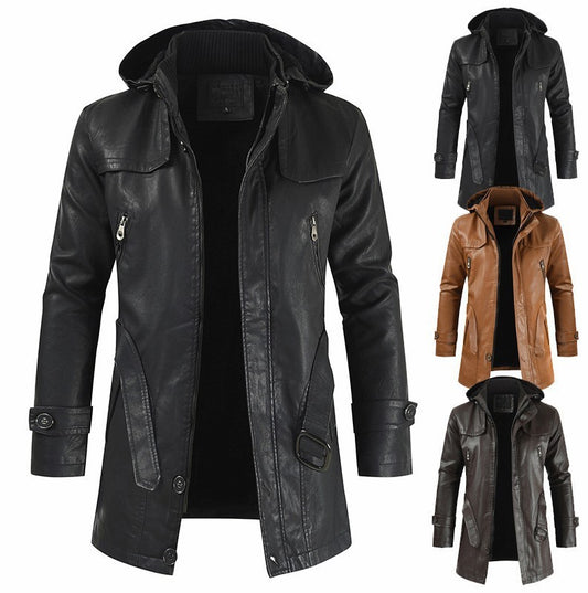 New Plus Size Men's Mid-Length Leather Coat – Stylish & Warm Outerwear