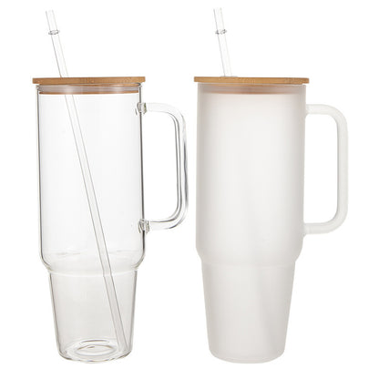 40 oz. Glass Cup Sublimation Bamboo Wood Cover with Straw