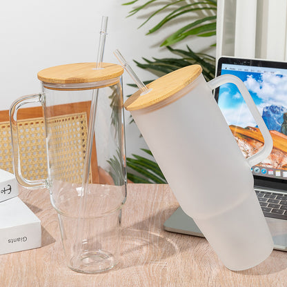 40 oz. Glass Cup Sublimation Bamboo Wood Cover with Straw