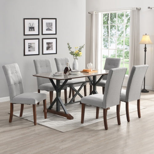 Modern 7-Piece Dining Table Set – 63-Inch Gray Sintered Stone Table with 6 Tufted Chairs