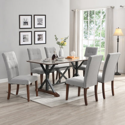 Modern 7-Piece Dining Table Set – 63-Inch Gray Sintered Stone Table with 6 Tufted Chairs
