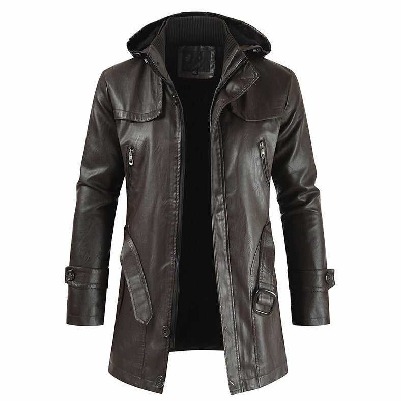 New Plus Size Men's Mid-Length Leather Coat – Stylish & Warm Outerwear