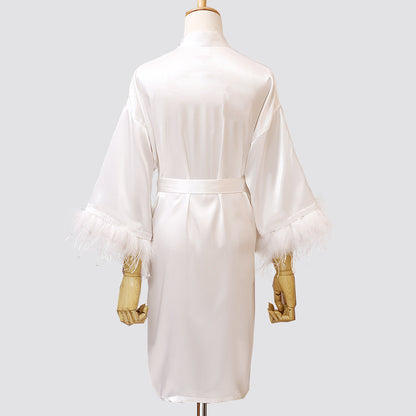 Feather Dressing Gown – Elegant Wedding Party Robe for Bride & Bridesmaids