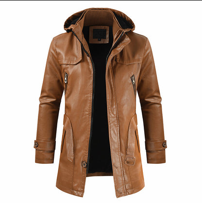 New Plus Size Men's Mid-Length Leather Coat – Stylish & Warm Outerwear