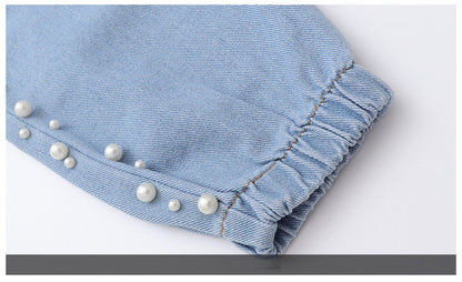 Girls' Fashion Korean Style Side Beaded Denim Jeans