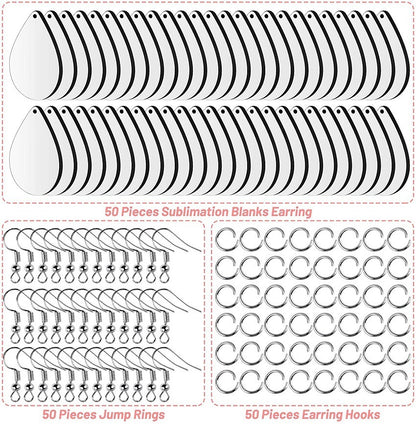 50pcs Set of Water Drop Earring Blanks – Heat Transfer Sublimation Wood Pendants for DIY Crafts