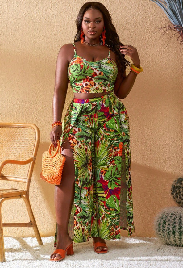 Plus Size Vacation Outfit Set – Printed Two-Piece for Relaxed & Stylish Getaways