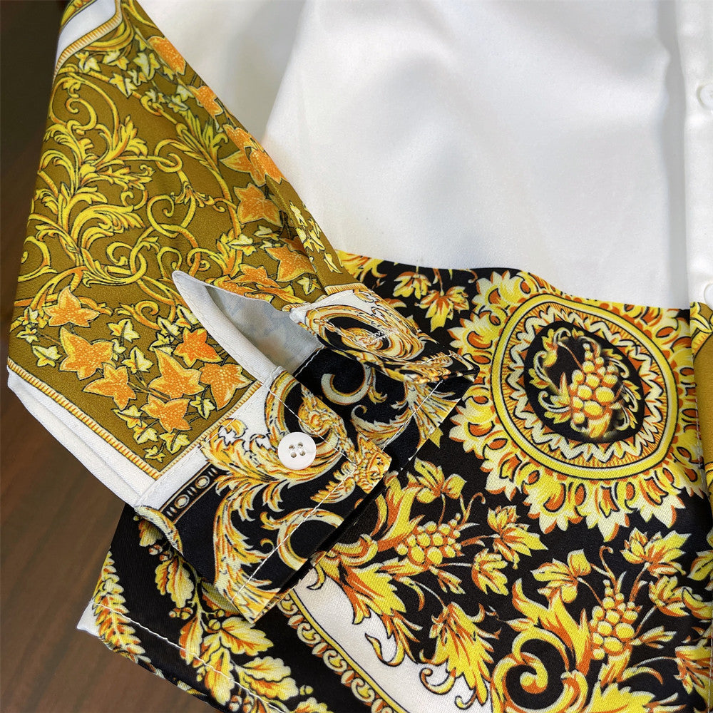 Fashion Boys’ Shirt & Jeans Set – White Long Sleeve with Gold/Black Trim