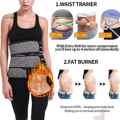 Women’s Tummy Sweat Shapewear Bodysuit – Waist Trainer Slimming Corset with 2-3 Adjustable Belts
