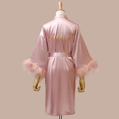 Feather Dressing Gown – Elegant Wedding Party Robe for Bride & Bridesmaids