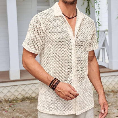 Men’s Summer Mesh Short Sleeve Shirt – Lightweight Lapel Shirt for Beach & Casual Wear