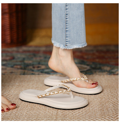 Women’s Retro Chain Strap Sandals – Fashionable Flat Casual Footwear