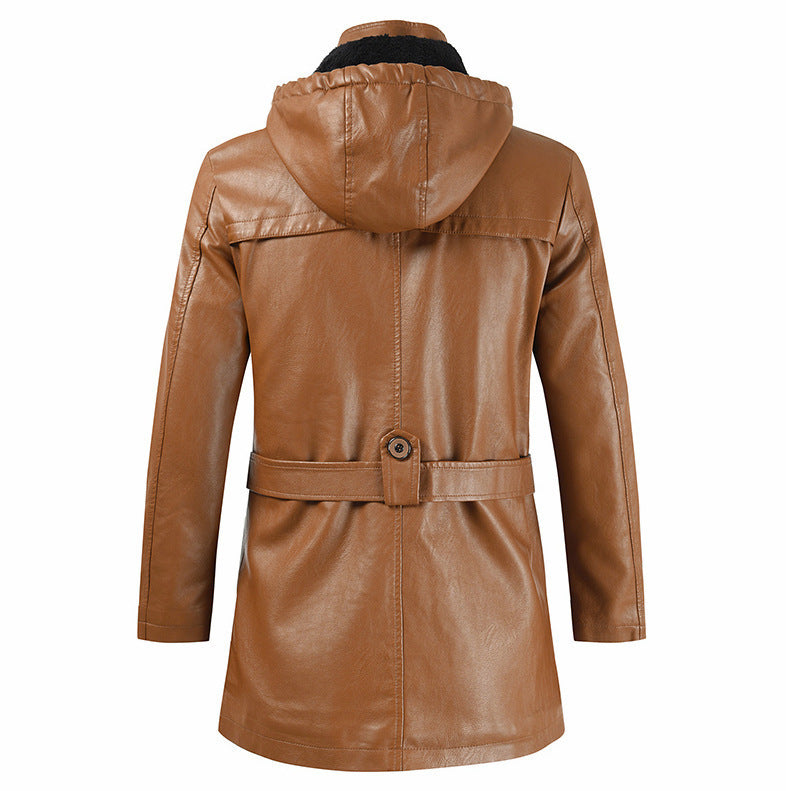 New Plus Size Men's Mid-Length Leather Coat – Stylish & Warm Outerwear