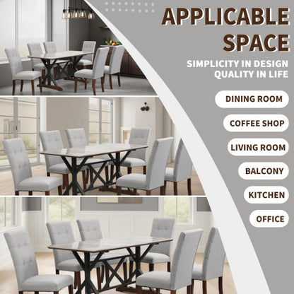 Modern 7-Piece Dining Table Set – 63-Inch Gray Sintered Stone Table with 6 Tufted Chairs