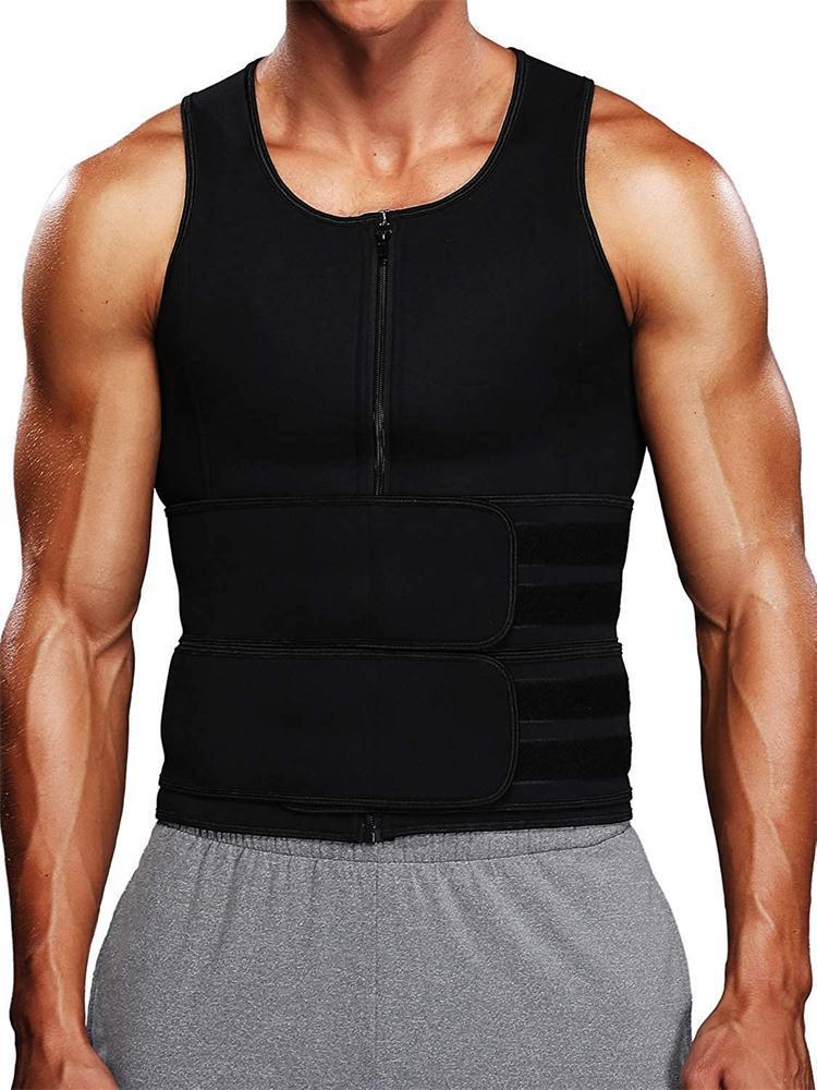 Men’s Fitness Sauna Vest – Waist Trainer Sweat Shirt with Double Belt & Body Shaper Corset